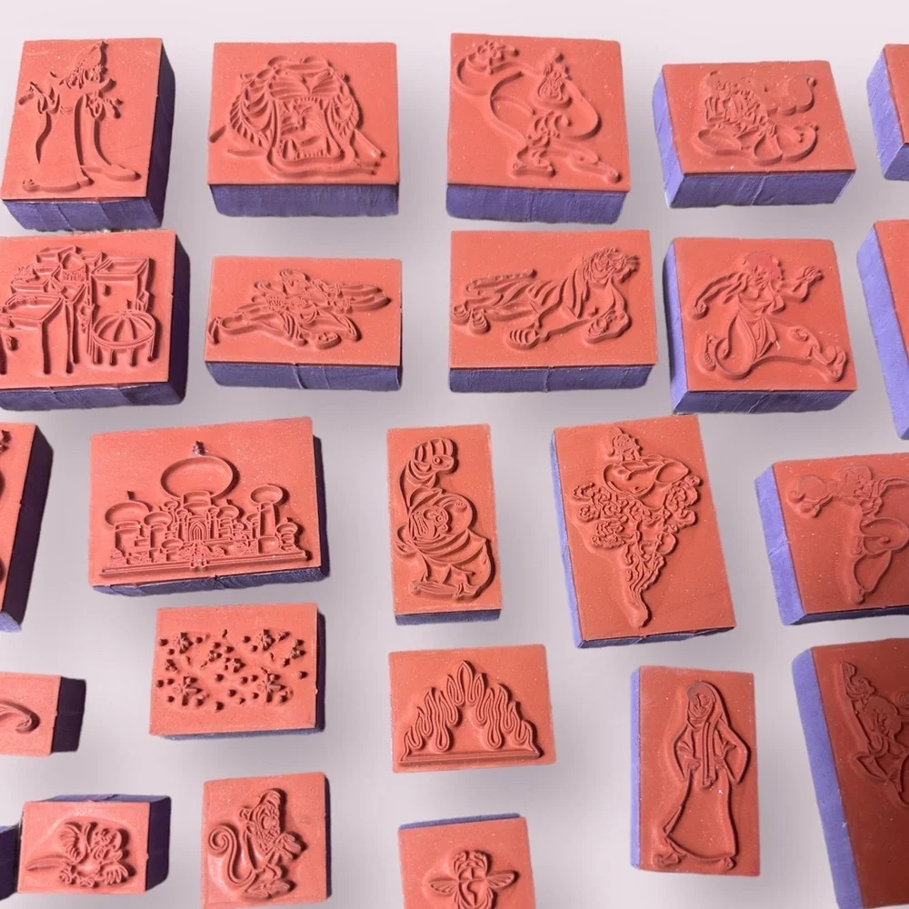 Large Set Of 34 Disney Aladdin Rubber Stamps Jasmine Jafar The Genie Rajah